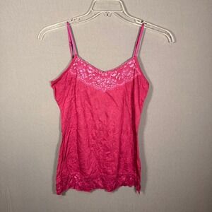 Y2K Womens Magenta Pink Lace Trim Cami Top Spaghetti Strap Size M